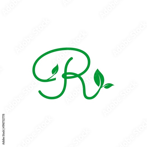 concept logo leaf letter R, natural green leaf symbol, initials R icon design