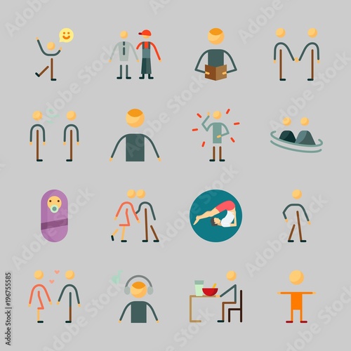 Icons about Human with frienship, illness, boyfriend , friendship, walker and male