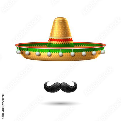 Vector sombrero mexican hat mustache cinco de mayo photo