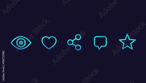 View, like, share, comment, rate icons