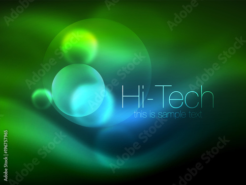 Blurred neon glowing circle, hi-tech modern bubble template, techno glowing glass round shapes or spheres. Geometric abstract background