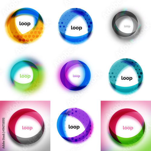 Set of loop, infinity business icons, abstract concept created with transparent shapes and blurred effects photo
