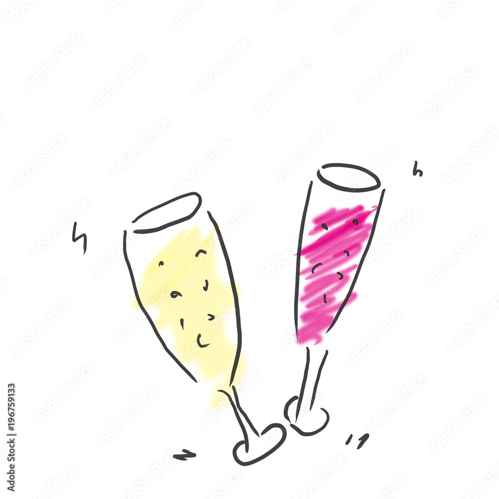 シャンパン スパークリングワインで乾杯 アルコール ジュース 飲み物のゆるいオシャレイラスト Stock Illustration Adobe Stock