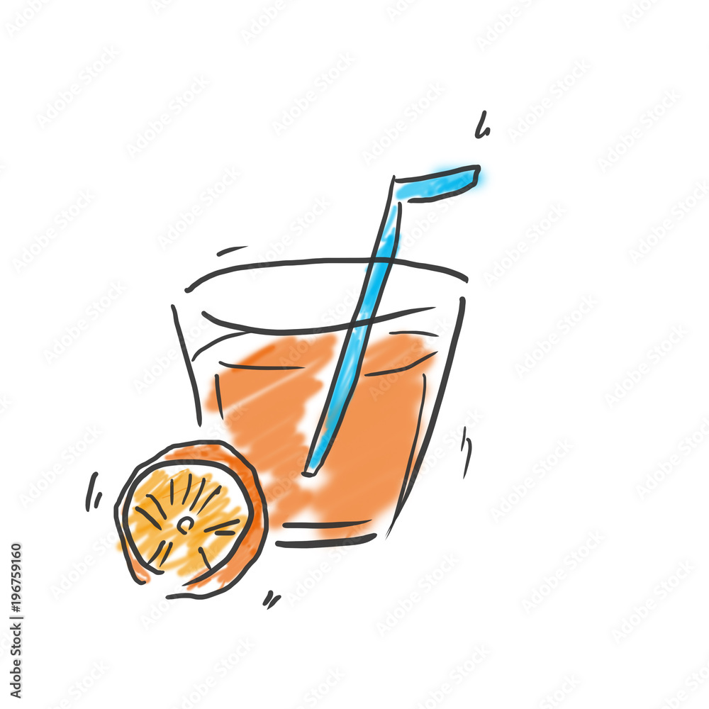 オレンジジュースとオレンジスライス ジュース 飲み物のゆるいオシャレイラスト Stock イラスト Adobe Stock