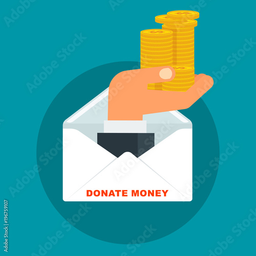Donate money concept. Flat vector cartoon illustration. Objects isolated on white background.