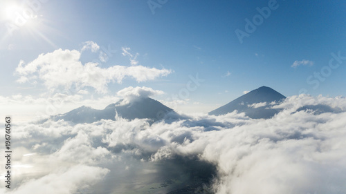 Batur mountain near Batur lake at misty morning