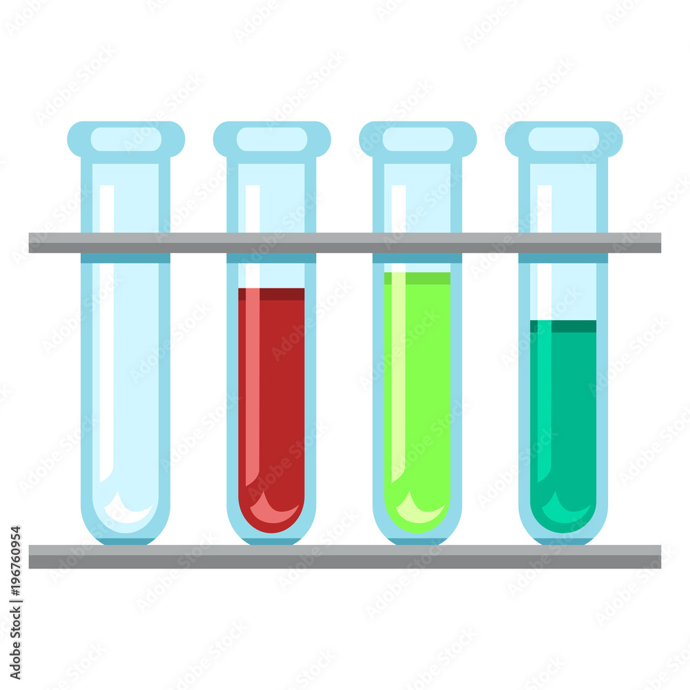 Vector Set of Glass Test Tubes on Tube Rack. Vector Set of Glass Test Tubes on Tube Rack.
