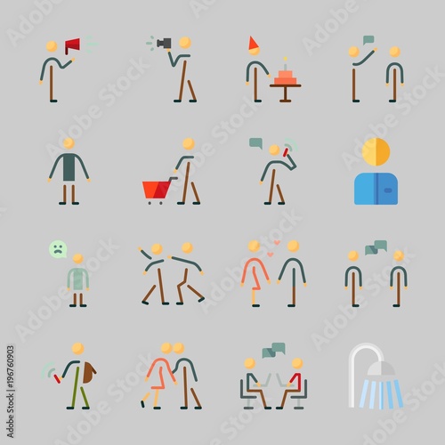 Icons about Human with dialogue, student, worker, shopping, boyfriend  and kissing