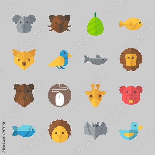 Icons about Animals with fox, hedgehog, cocoon, lion, hamster and fish