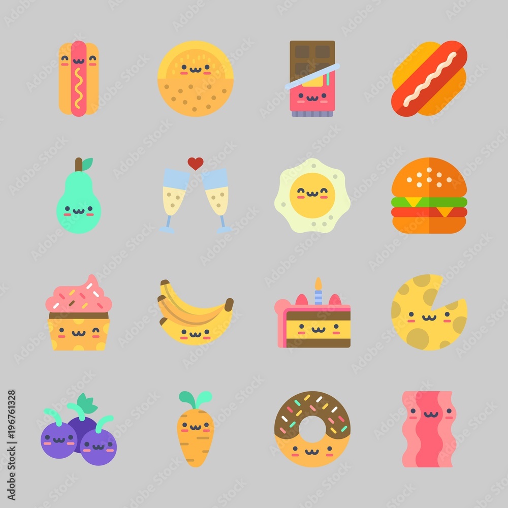 Icons about Food with cupcake, carrot, cake, toast, cheese and hot dog