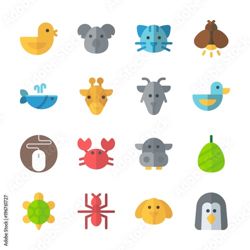 icon Animals with dog, crab, chicken, cocoon and goat