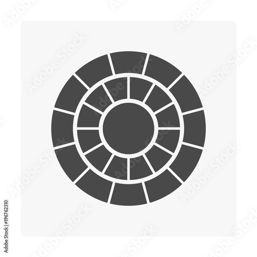 Concrete paver block pavement floor or brick vector icon. For landscape, outdoor, garden by paving on ground to create round or circular pattern. That sidewalk, road, patio, path, street or driveway.