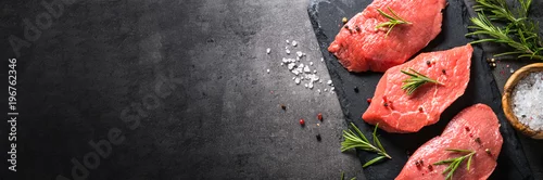 Panel kuchenny z motywem Beef steak with rosemary and spices on black background