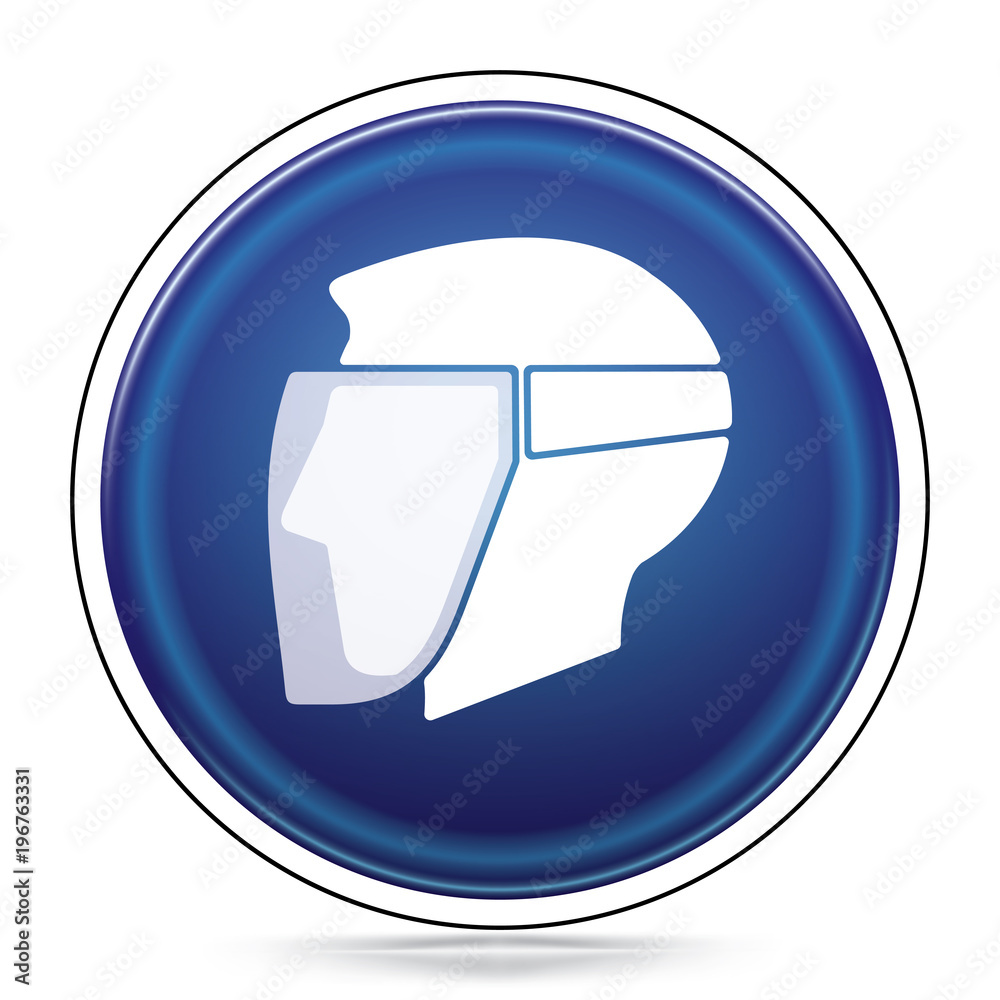International Mandatory Face Shield Symbol, Blue warning icon isolated on white background, Attracting attention, Compulsory, Control, practice, Security first sign, Vector, EPS10 International Mandatory Face Shield Symbol, Blue warning icon isolated on white background, Attracting attention, Compulsory, Control, practice, Security first sign, Vector, EPS10