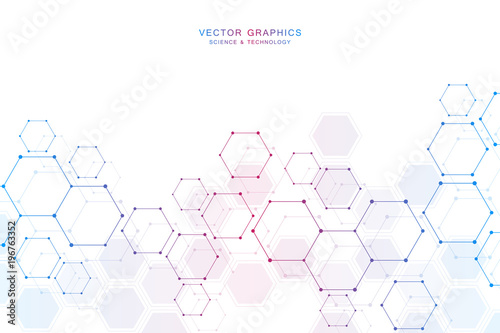 Science abstract background with hexagons and molecules.