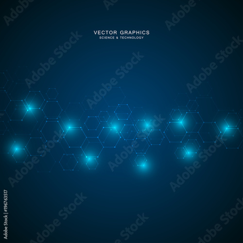 Science abstract background with hexagons and molecules.