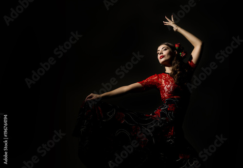 Obraz na plátně flamenco dancer on a dark background. free space for your text