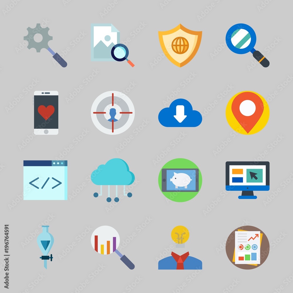 Icons about Seo with idea, smartphone, image, stats, search and shield Icons about Seo with idea, smartphone, image, stats, search and shield
