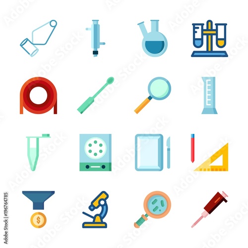 icon Laboratory with separator funnel, flask, ladle, test tube and condenser