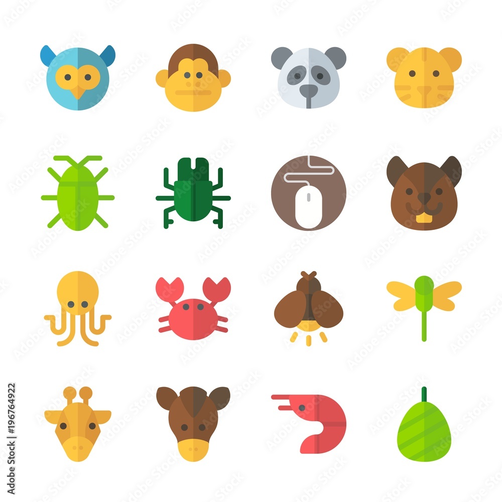 Obraz premium icon Animals with horse, cockroach, monkey, giraffe and crab