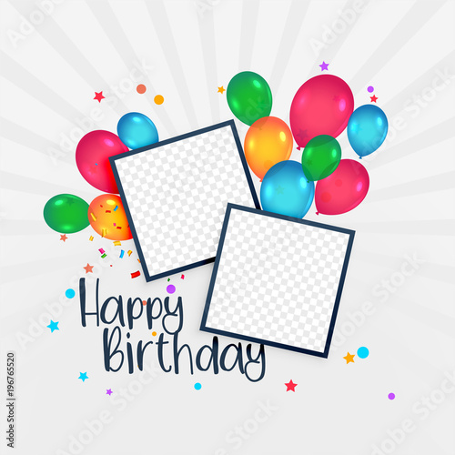 happy birthday card with photo frame and balloons