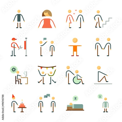icon Human with stairs, programmer, selutation, dialogue and sleeping