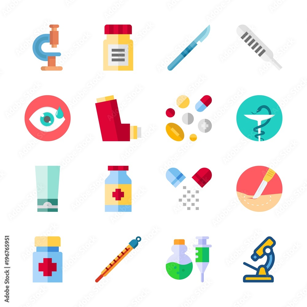 icon Medical with cream, poison, inhaler, surgery and microscope icon Medical with cream, poison, inhaler, surgery and microscope