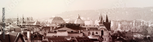 Schilderij op canvas prag, morgens, altstadt, panorama, sepia