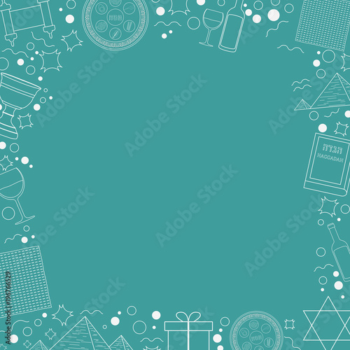 Frame with Passover holiday flat design white thin line icons