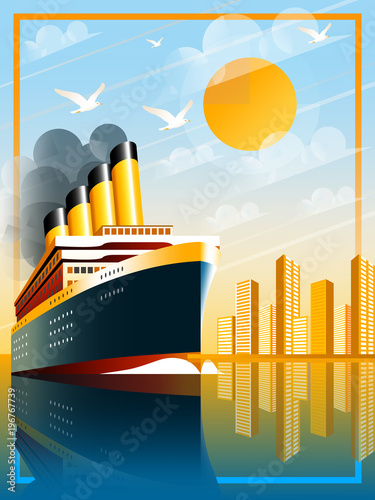 Passenger liner in ocean.
