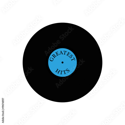 Vinyl record illustration with greatest hits text on disk label
