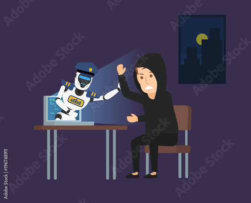 cyber police robot catch a hacker 