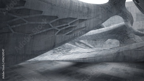 Abstract white and concrete parametric interior  with window. 3D illustration and rendering.