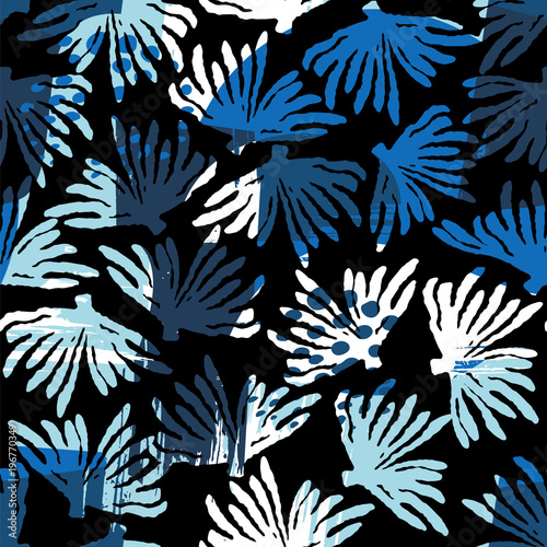 Vector sea seamless pattern with hand drawn textures.