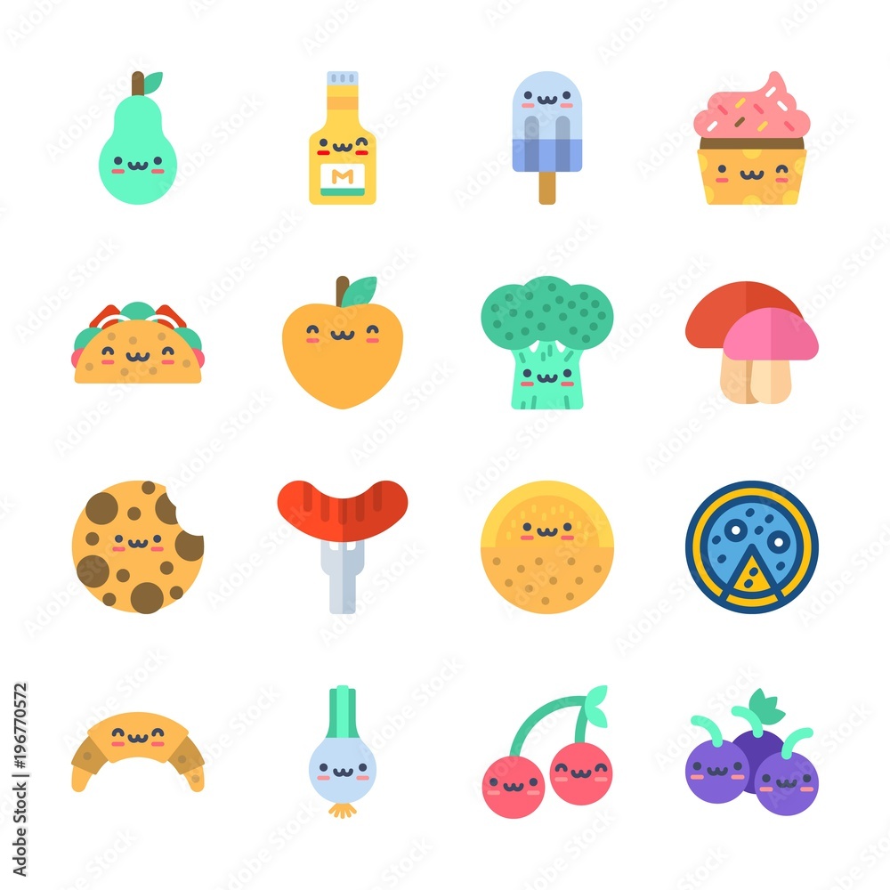 icon Food with popsicle, melon, mustard, pizza and broccoli