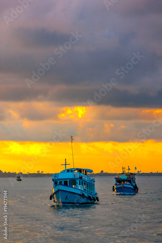 Passenger boats in the sea at Kao Samed or Koh Samed in the evening at Rayong Province