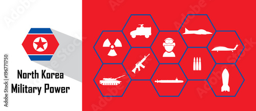 North Korea military power icon with hexagon flag. Free royalty images.