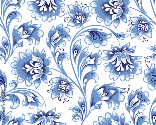 Floral seamless pattern. Flower background. Ornamental russian ethic style