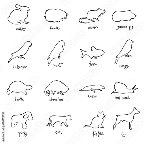 set of animals vector illustration sketch hand drawn with black lines isolated on white background