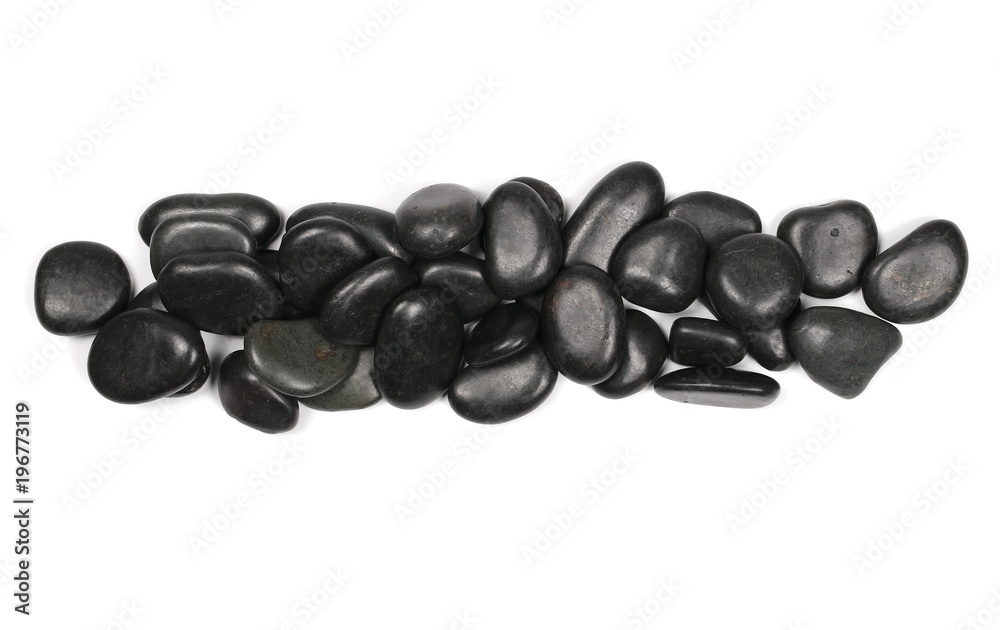 Pile black rocks isolated on white background, top view Pile black rocks isolated on white background, top view