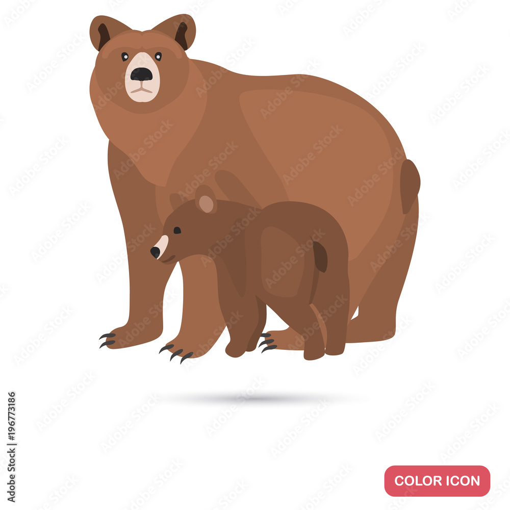 Broun bear with cub color flat icon Broun bear with cub color flat icon