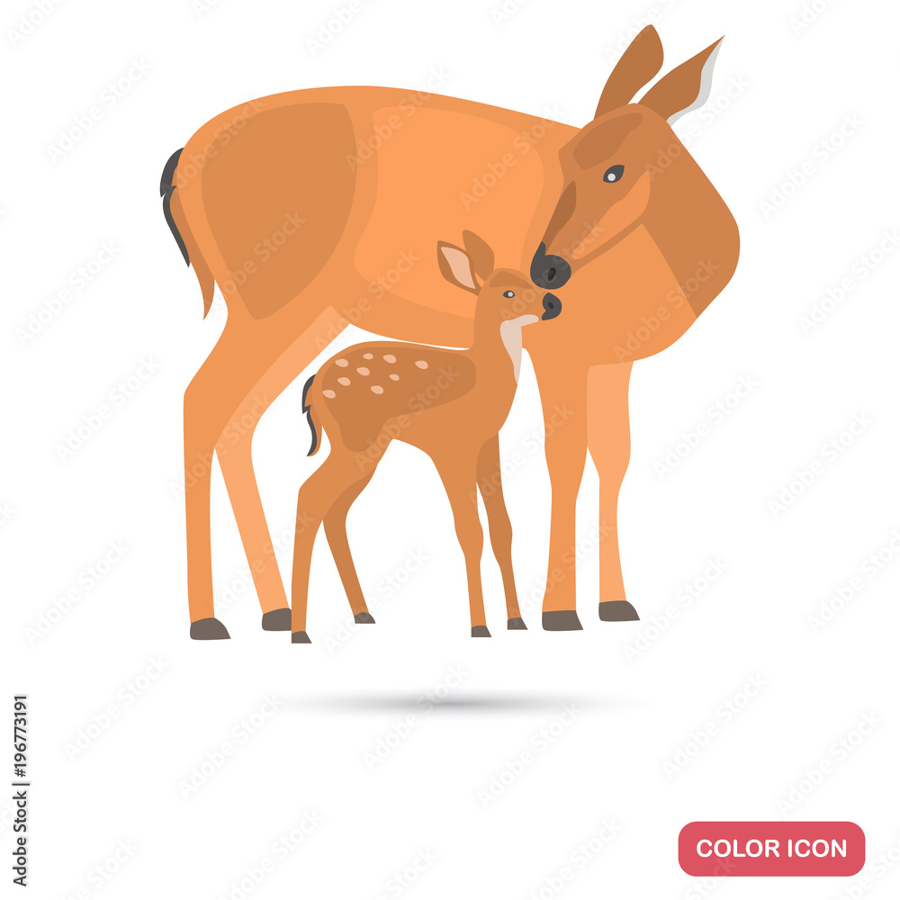 Deer and fawn color flat icon Deer and fawn color flat icon