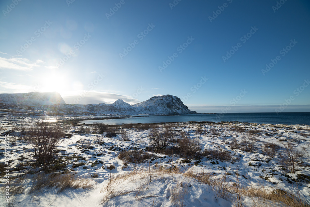 Lofoten Islands Utakleiv Beach landscape, Lofoten Islands, Nordland, Norway, Scandinavia, Europe