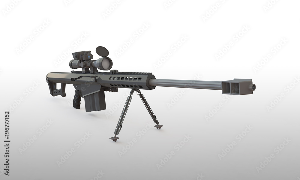 sniper rifle isolated on white. With telescopic scope standing on a ...