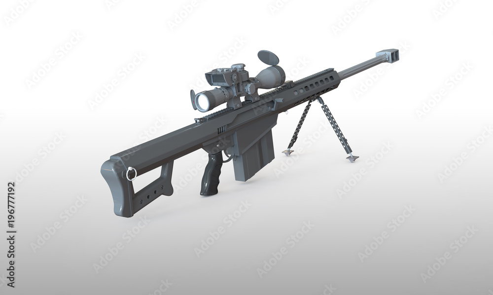 sniper rifle isolated on white. With telescopic scope standing on a ...