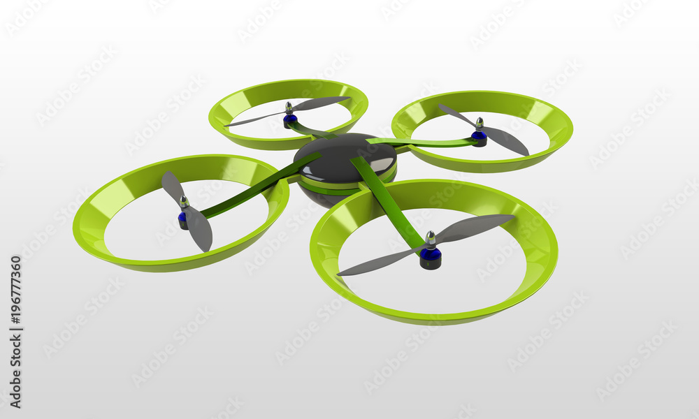 quadcopter 3d model isolated on white. a multicopter multirotor design. The blades are black the arms red and the body blue. There is a camera uo the bottom side covered with black glass quadcopter 3d model isolated on white. a multicopter multirotor design. The blades are black the arms red and the body blue. There is a camera uo the bottom side covered with black glass