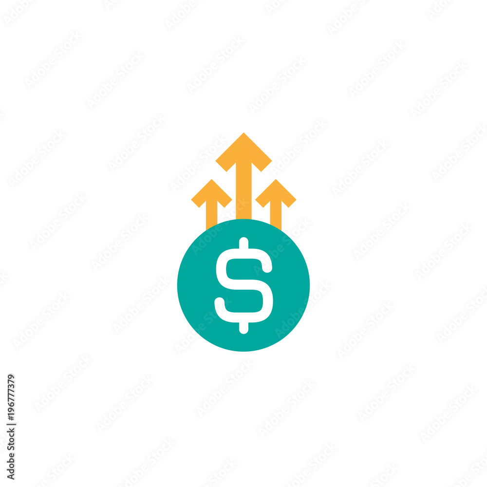 dollar growth vector icon. White dollar sign in blue circle with three up arrows. Flat icon. Isolated on white. dollar growth vector icon. White dollar sign in blue circle with three up arrows. Flat icon. Isolated on white.