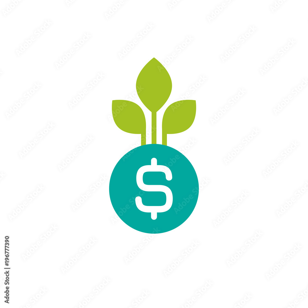 Dollar sign and growing sprout with green leaves. vector icon. Income growth flat icon. Isolated on white. Dollar sign and growing sprout with green leaves. vector icon. Income growth flat icon. Isolated on white.