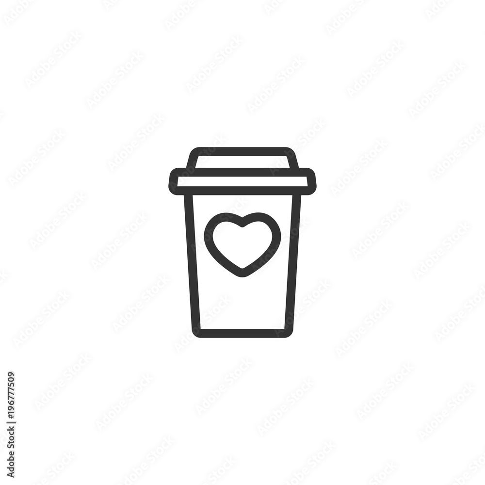 take-out coffee with cap and heart. disposable cardboard cup of coffee. Paper container icon. take-out coffee with cap and heart. disposable cardboard cup of coffee. Paper container icon.