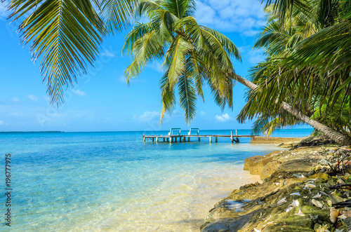 Belize Cayes - Small tropical island at Barrier Reef with paradise beach - known for diving, snorkeling and relaxing vacations - Caribbean Sea, Belize, Central America photo